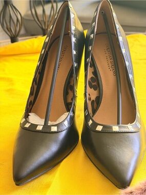 Christian Siriano Black Studded Pointed Toe Pumps